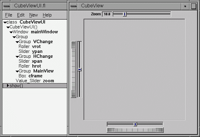 FLUID window containing CubeView demo.